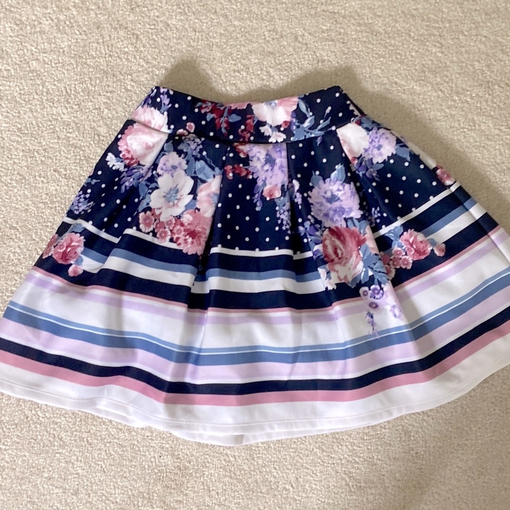 Floral and striped skirt.